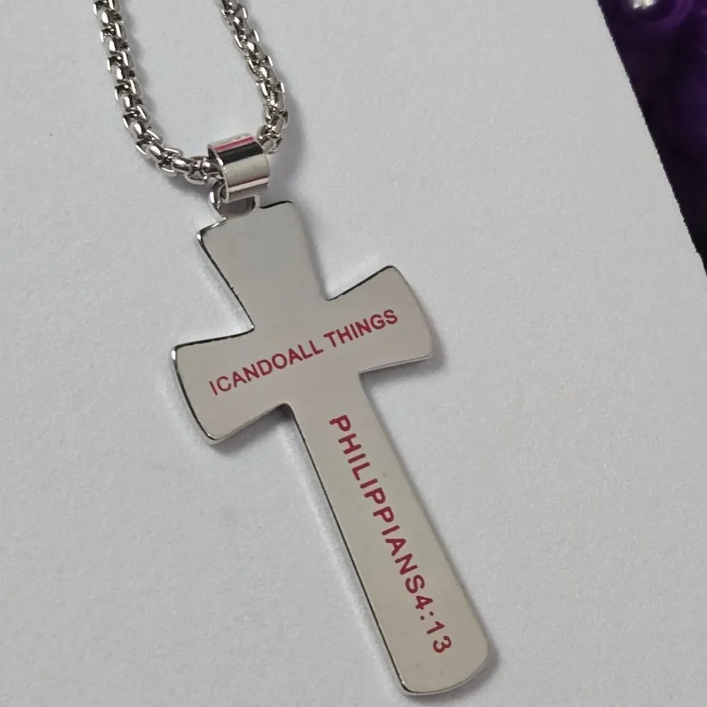 Baseball Cross Necklace Philippians 4:13 Stainless Steel 24